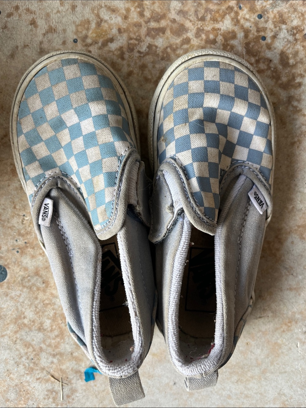Vans Kids Slip-On Checkerboard Sneakers in Light Blue and White